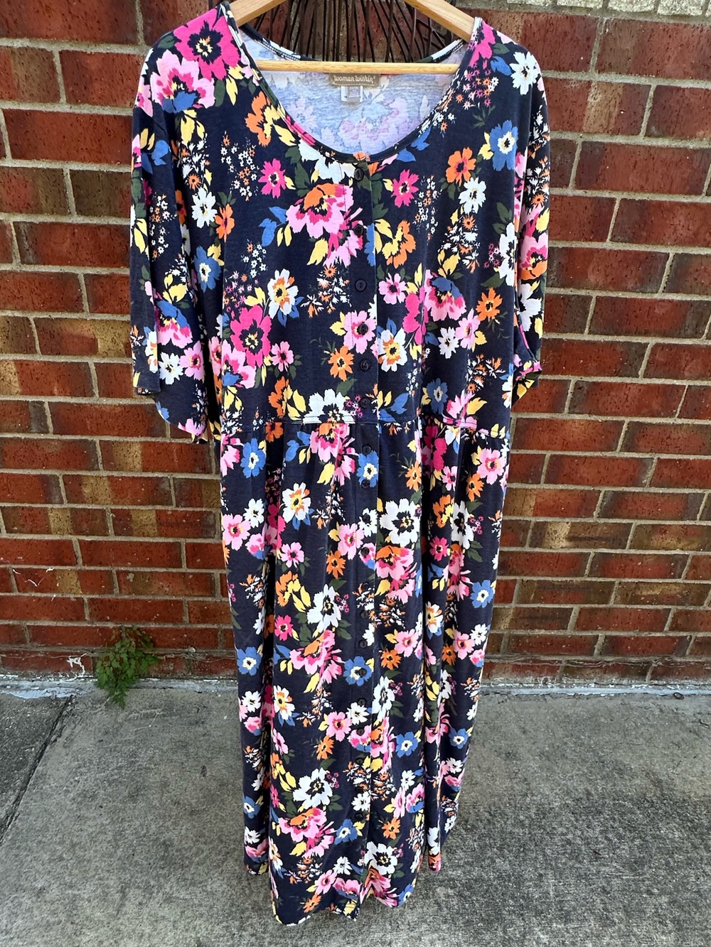 Woman Within Dress Navy Floral Maxi Button-Up Cottagecore